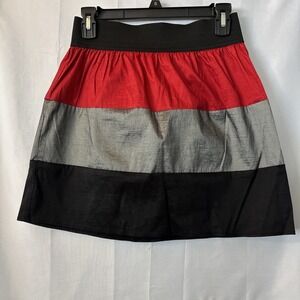 Mascara Color-block Skirt‎ Black Red and Gray Shiny Polyester Mini S Line Skirt